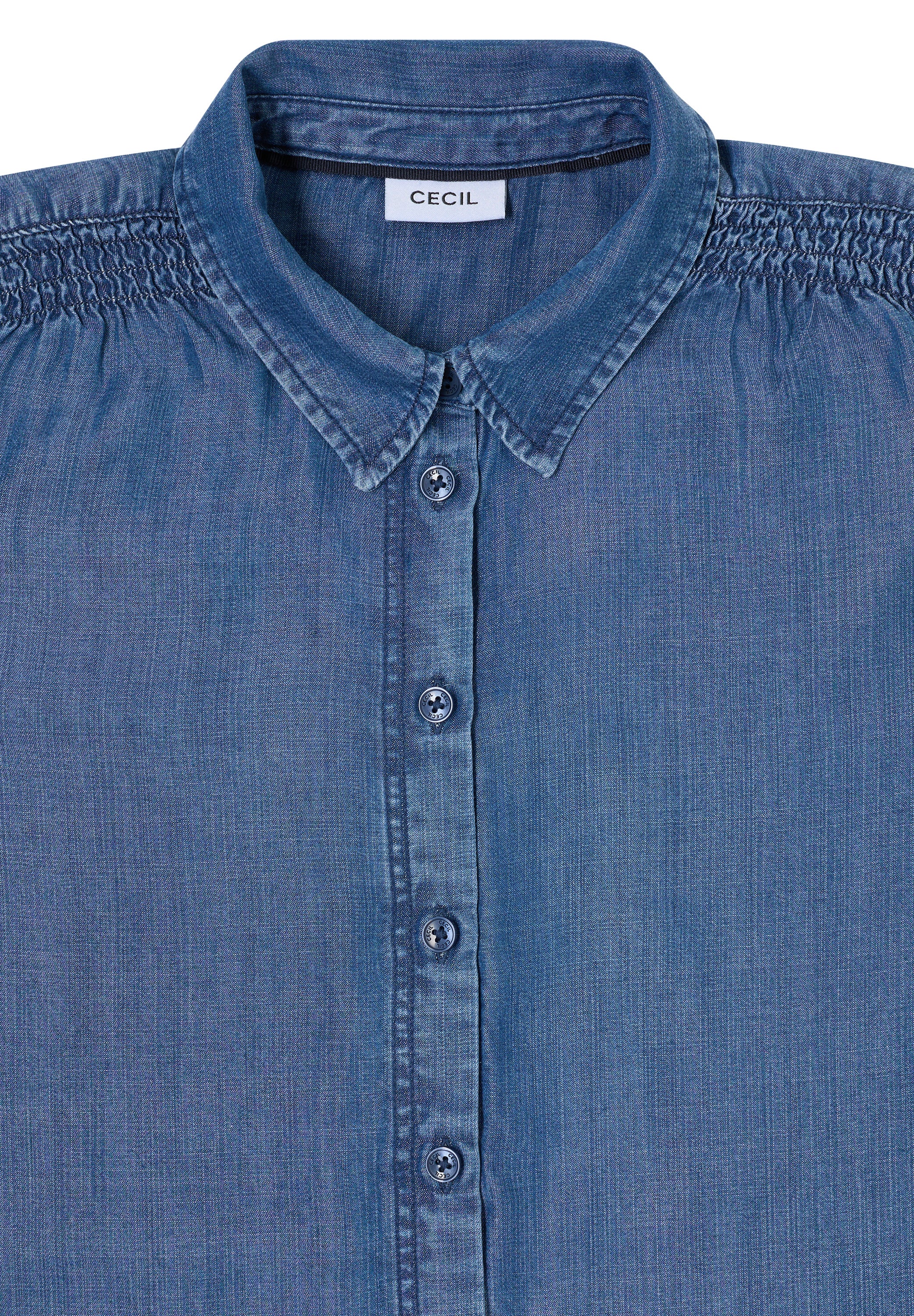 CECIL Damen Hemdbluse Smockdetails Denim-Look Lyocell