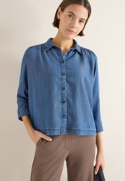 CECIL Damen Hemdbluse Smockdetails Denim-Look Lyocell