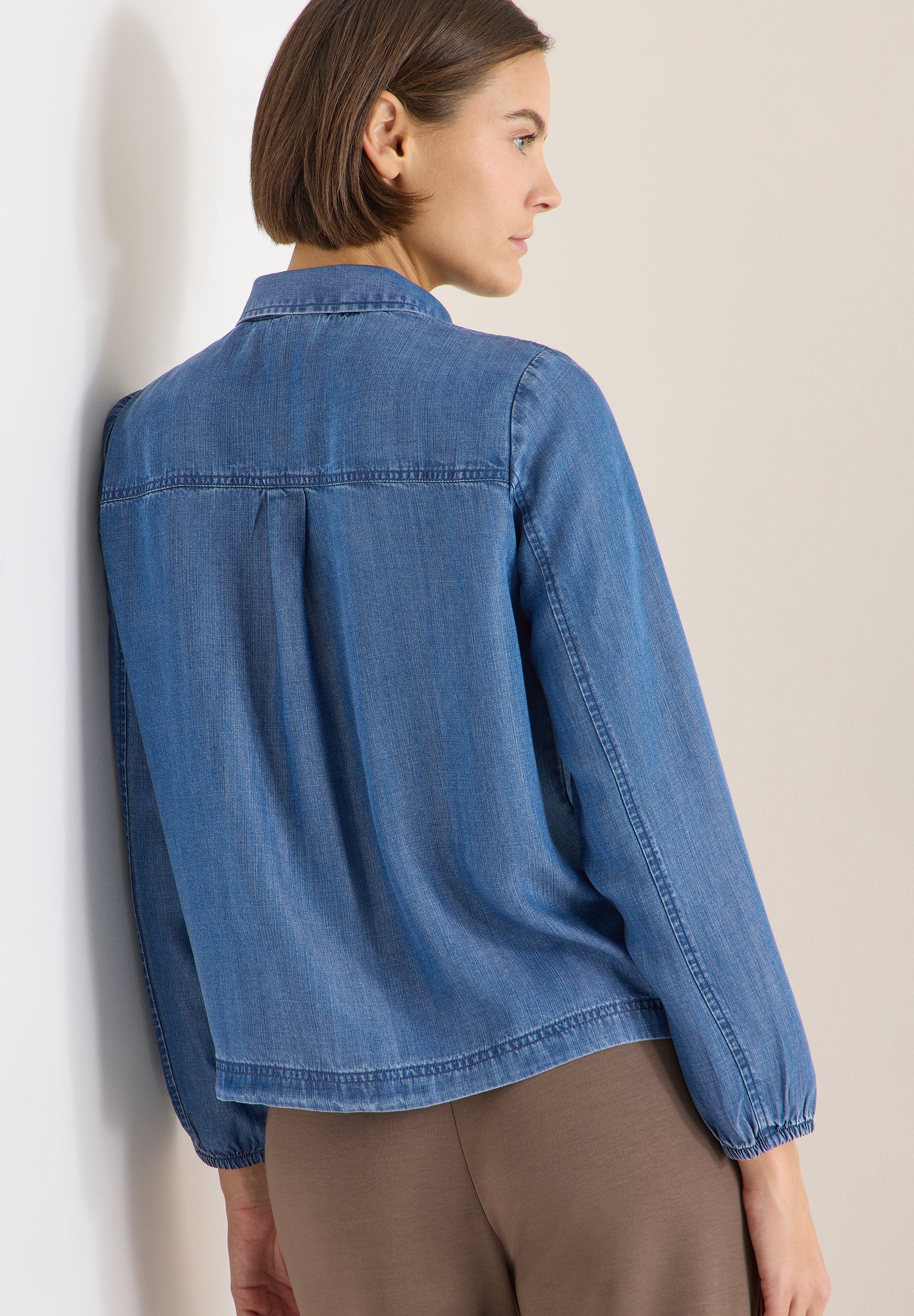 CECIL Damen Hemdbluse Smockdetails Denim-Look Lyocell