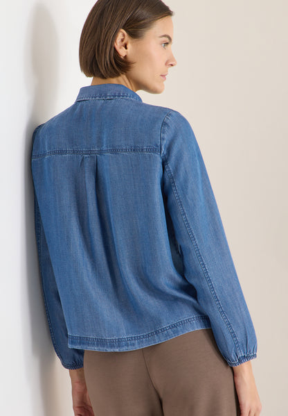 CECIL Damen Hemdbluse Smockdetails Denim-Look Lyocell
