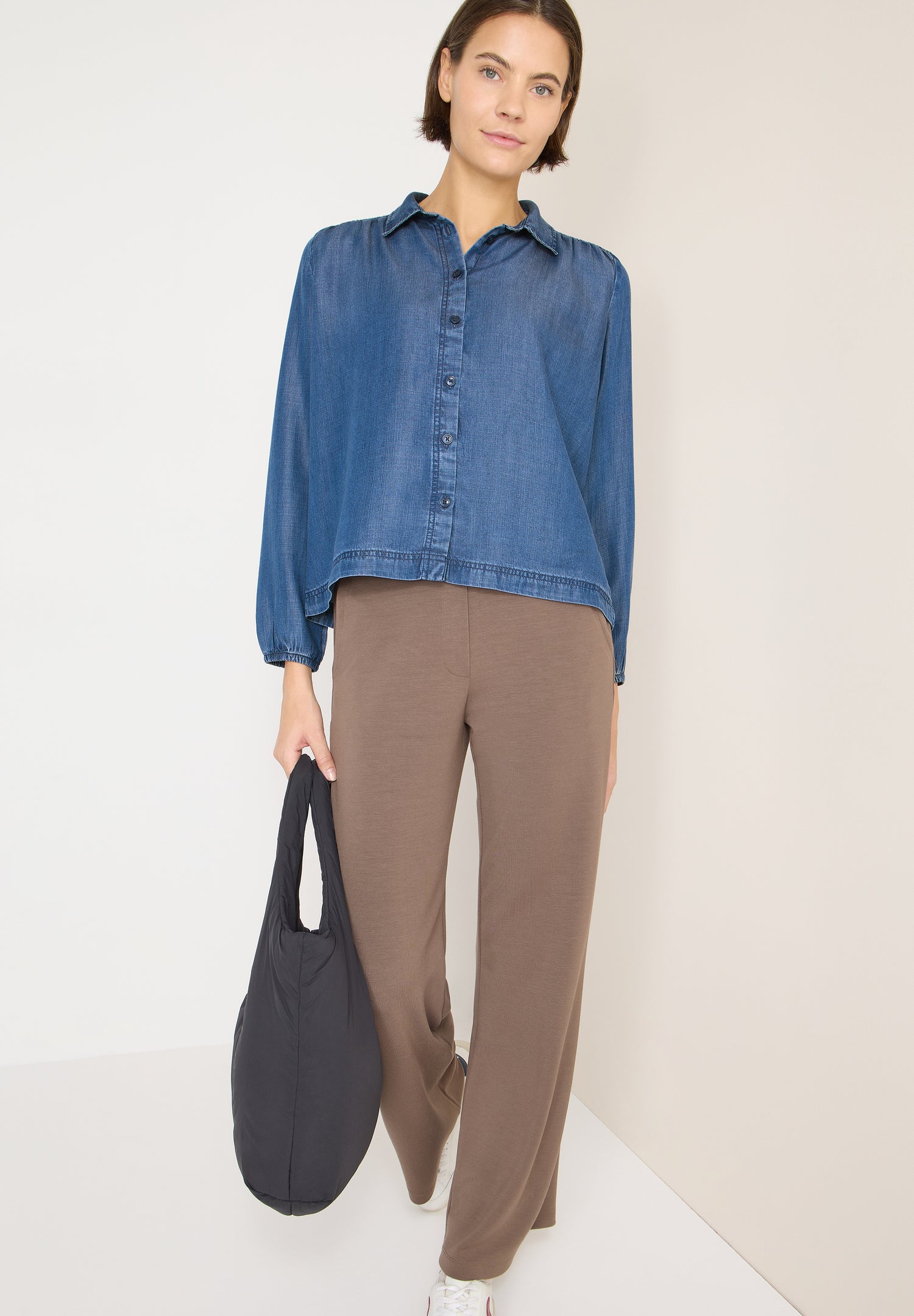 CECIL Damen Hemdbluse Smockdetails Denim-Look Lyocell