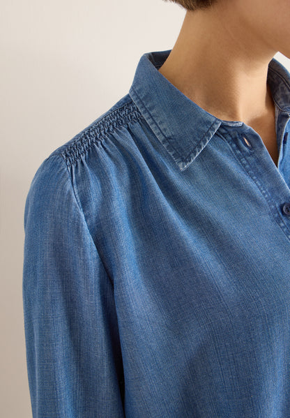 CECIL Damen Hemdbluse Smockdetails Denim-Look Lyocell