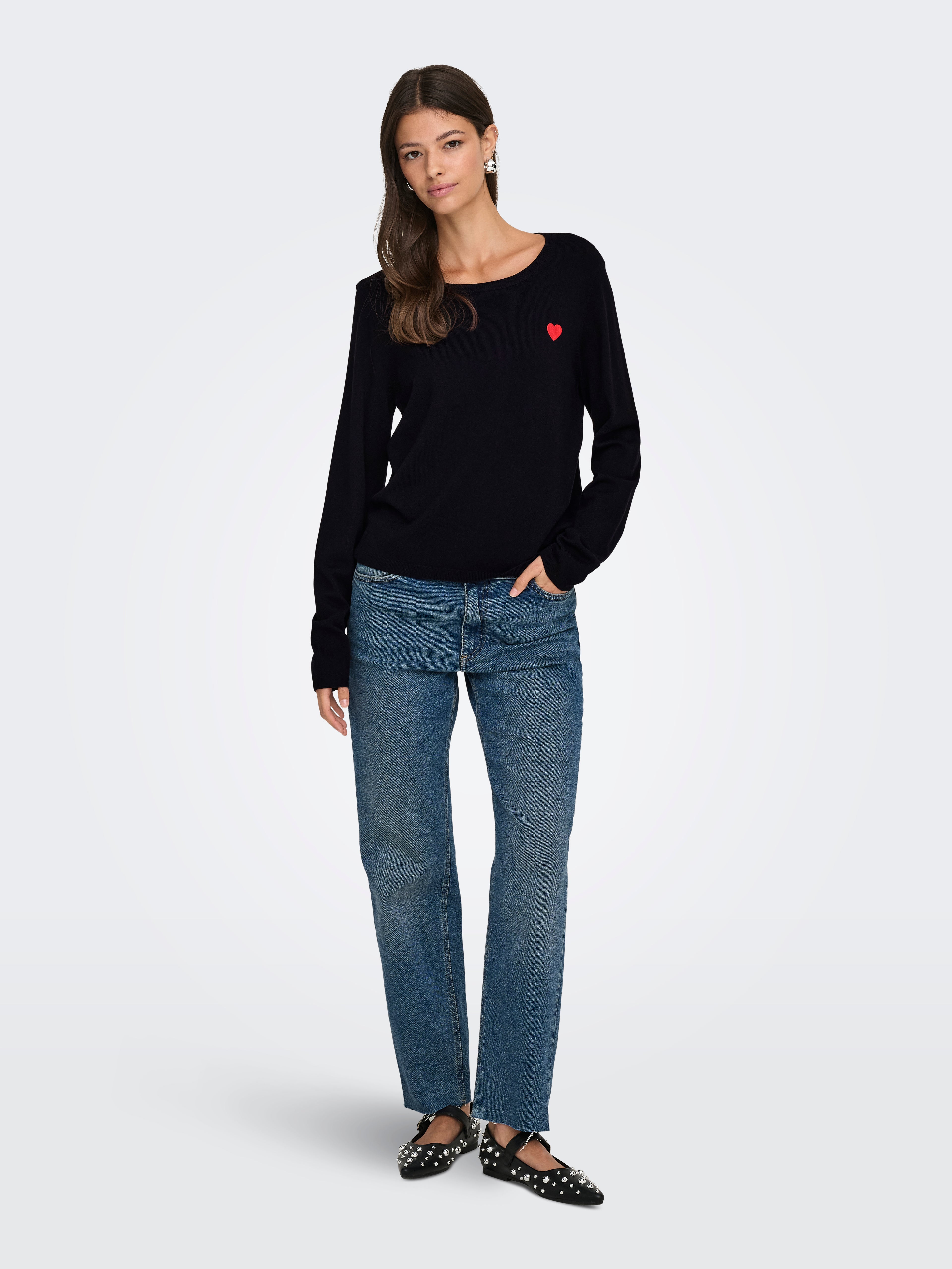 ONLY JdY JDY Damen Strickpullover Bestickt Langarm Rundhals Knit Fit