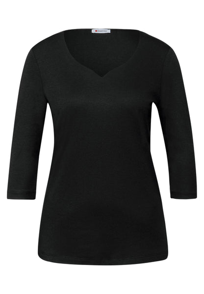 Street One Damen Jerseyshirt Herzausschnitt 3/4-Arm Casual