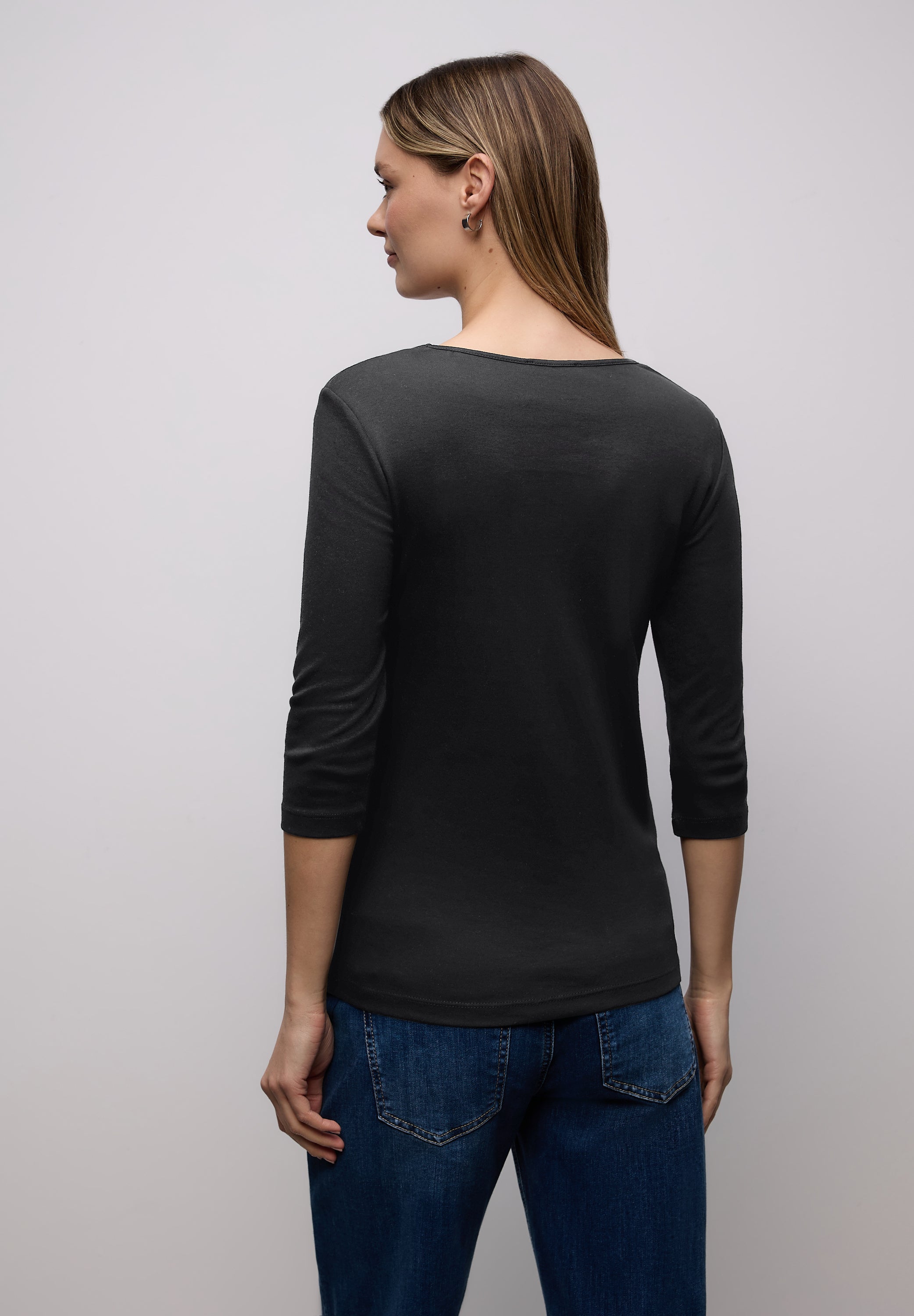 Street One Damen Jerseyshirt Herzausschnitt 3/4-Arm Casual
