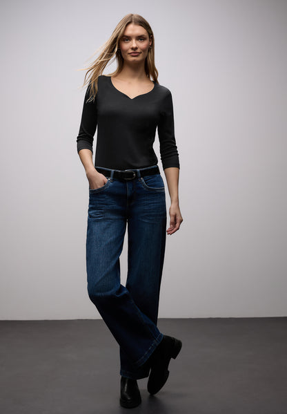 Street One Damen Jerseyshirt Herzausschnitt 3/4-Arm Casual