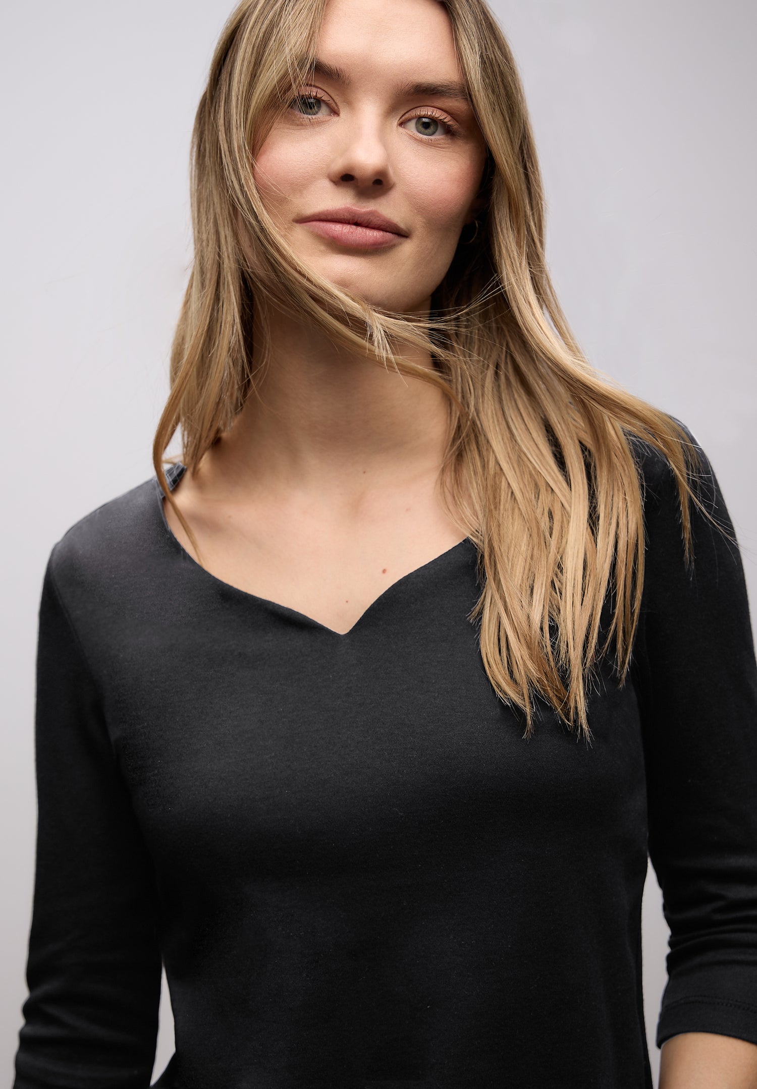 Street One Damen Jerseyshirt Herzausschnitt 3/4-Arm Casual