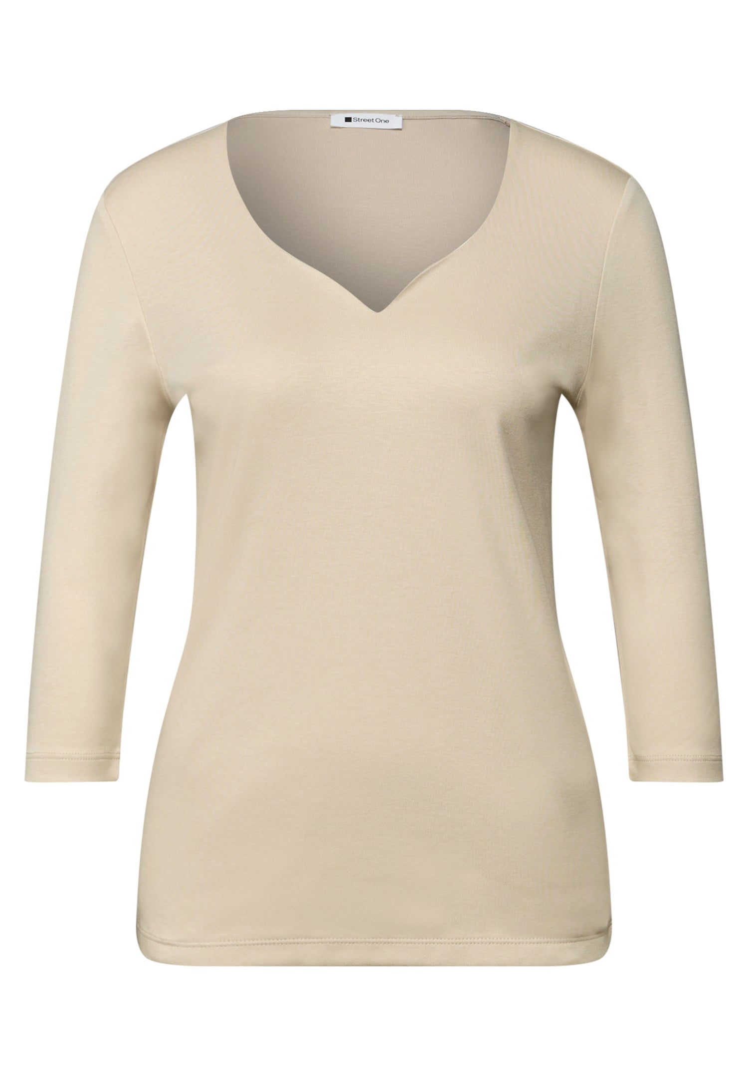 Street One Damen Jerseyshirt Herzausschnitt 3/4-Arm Casual
