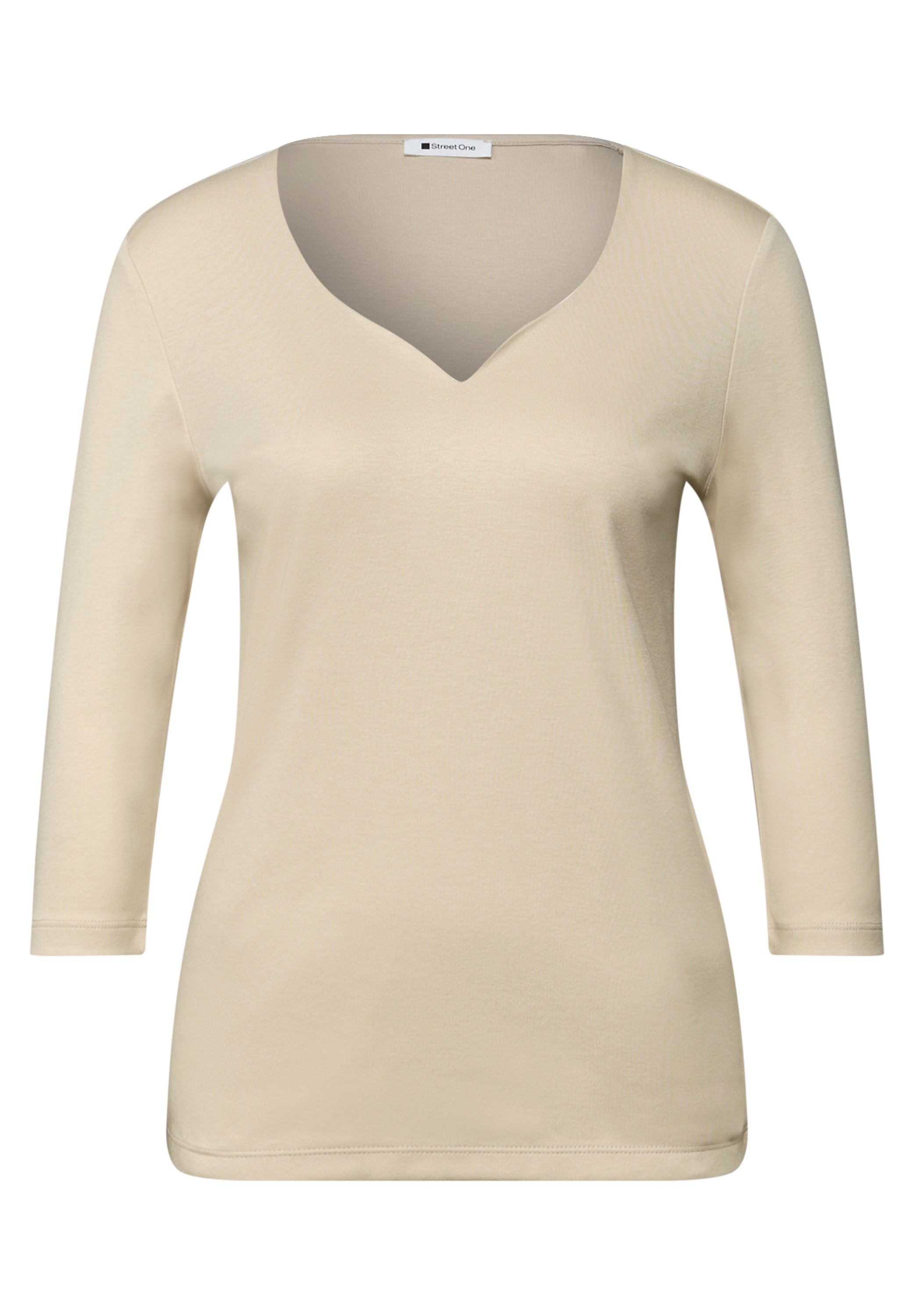 Street One Damen Jerseyshirt Herzausschnitt 3/4-Arm Casual