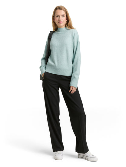 TOM TAILOR Pullover Damen Stehkragen Schlitz Rippbündchen Lockerer Schnitt