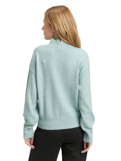 TOM TAILOR Pullover Damen Stehkragen Schlitz Rippbündchen Lockerer Schnitt