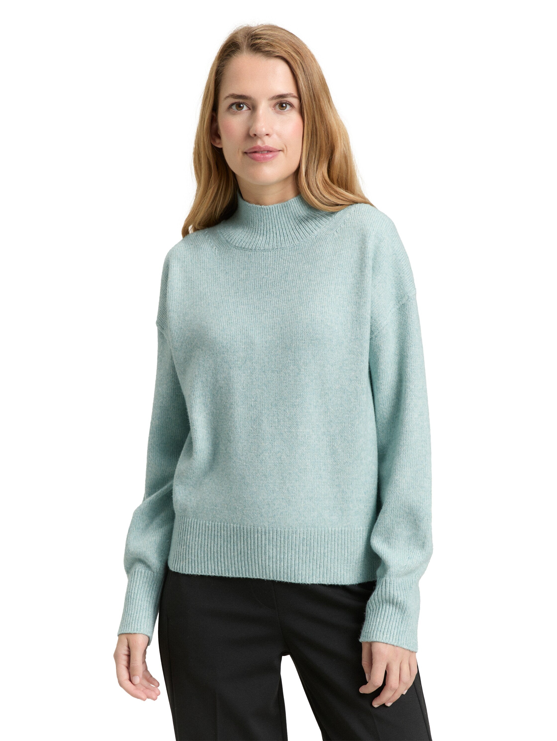 TOM TAILOR Pullover Damen Stehkragen Schlitz Rippbündchen Lockerer Schnitt