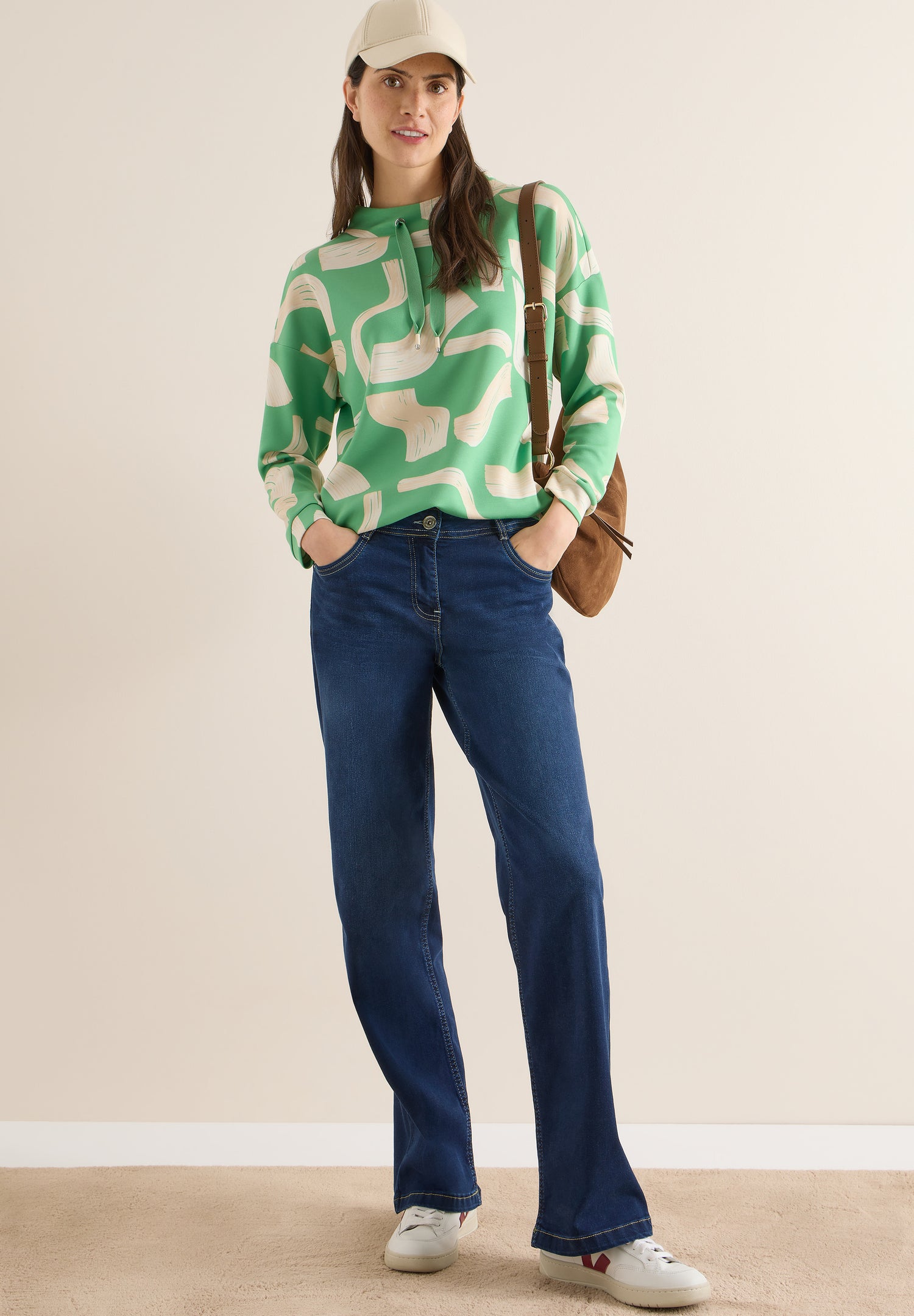 CECIL Damen Langarmshirt Grafisches Muster Elastischer Saum
