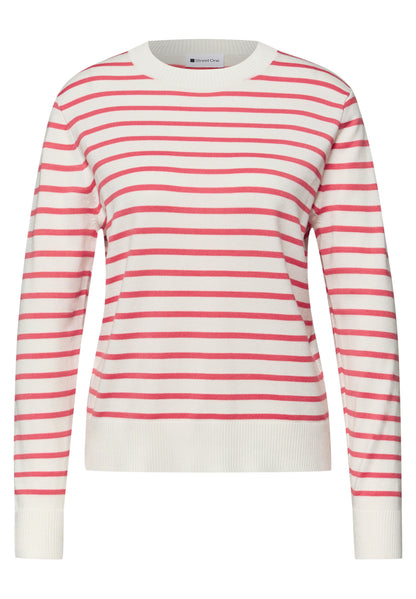Street One Damen Pullover Gestreift Rundhalsausschnitt Langarm Rippstruktur