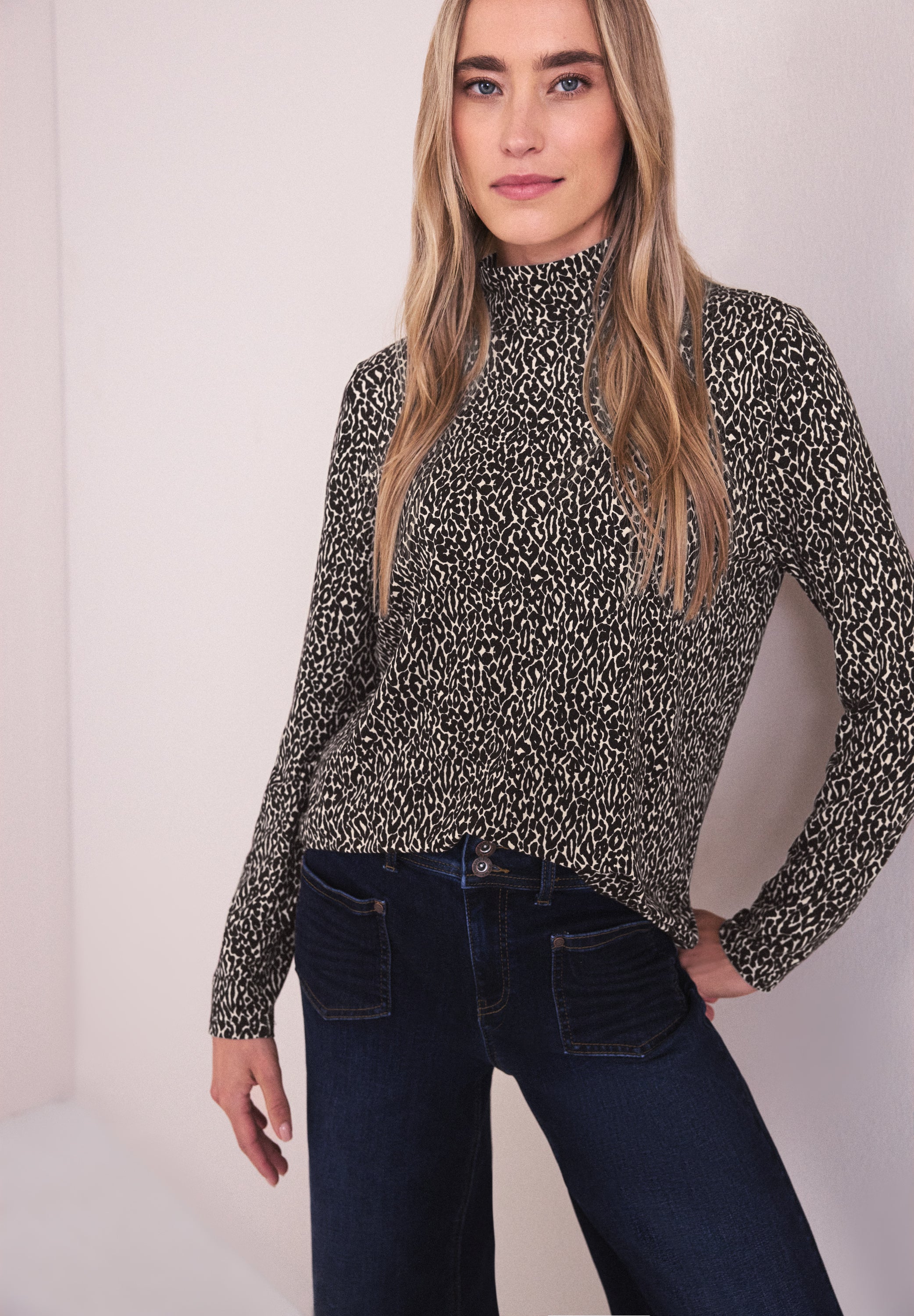 Street One Damen Langarmshirt Turtleneck Animal Print Viskosemix