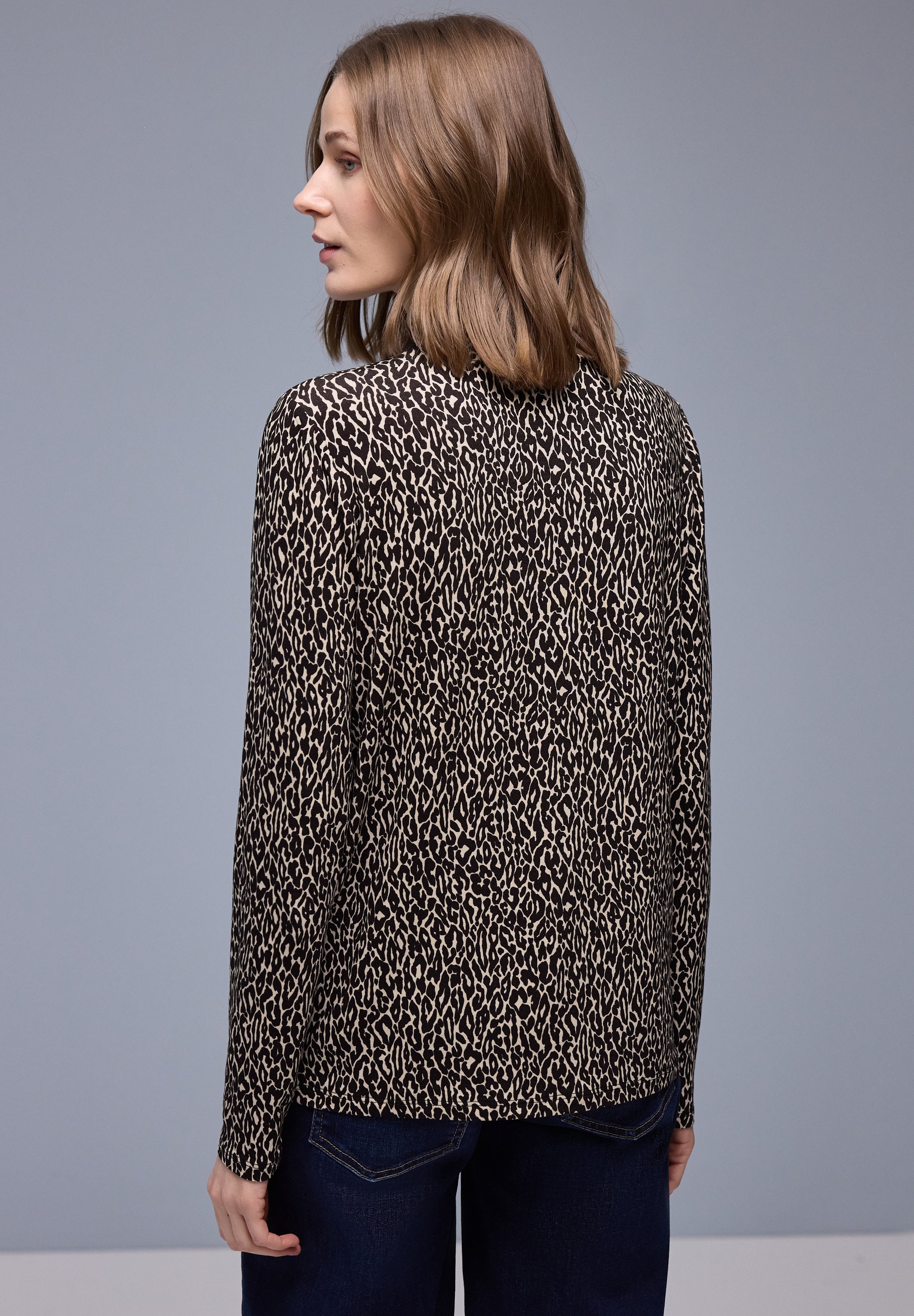 Street One Damen Langarmshirt Turtleneck Animal Print Viskosemix