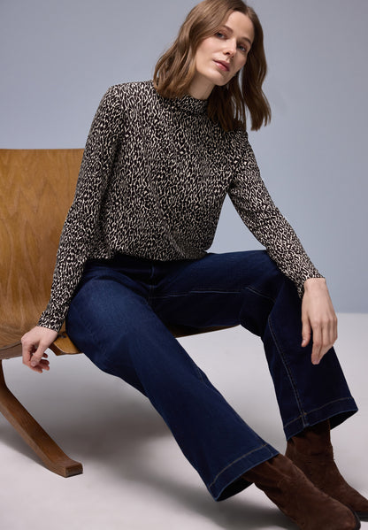 Street One Damen Langarmshirt Turtleneck Animal Print Viskosemix