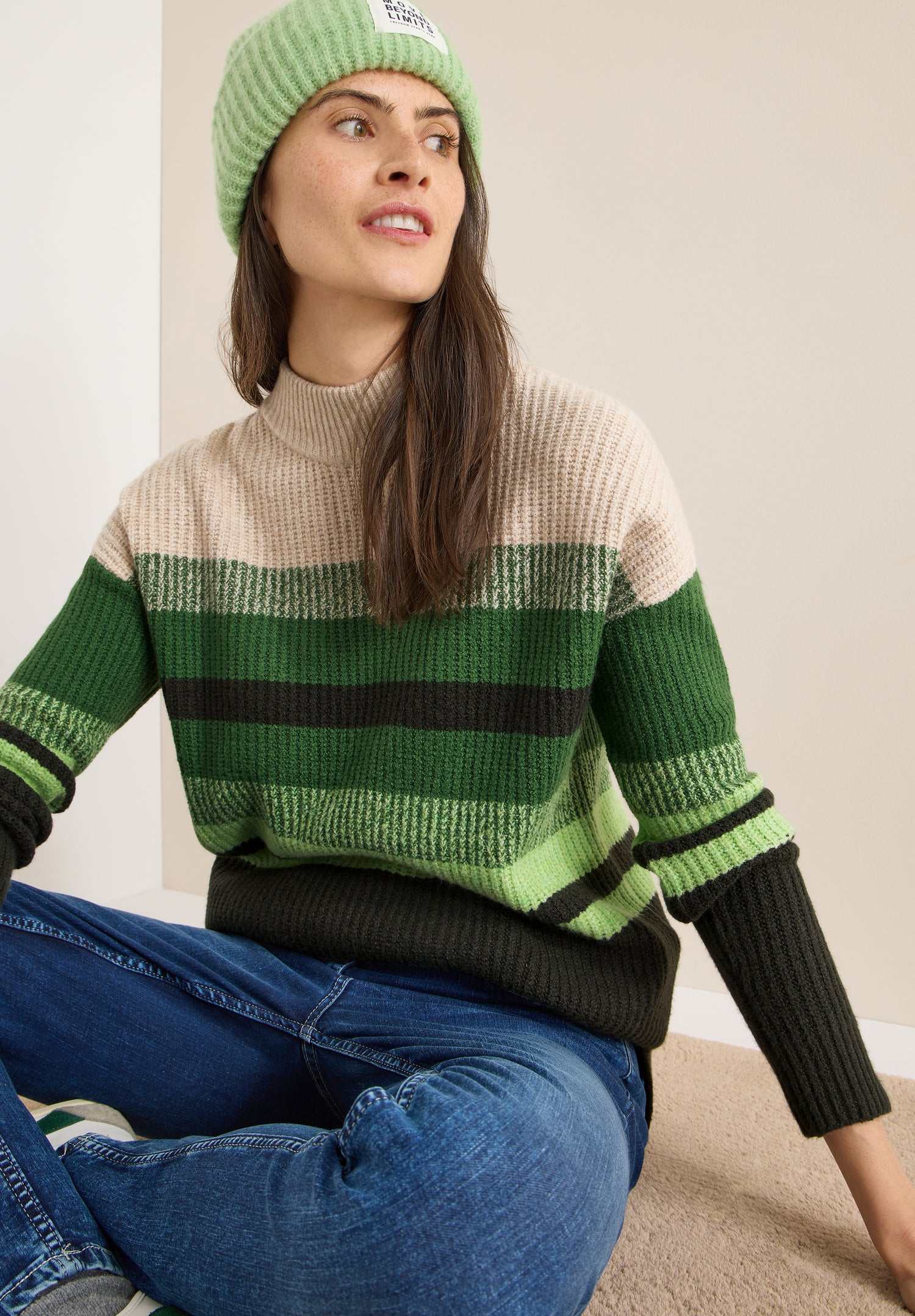 CECIL Damen Strickpullover Turtleneck Langarm Baumwollmix