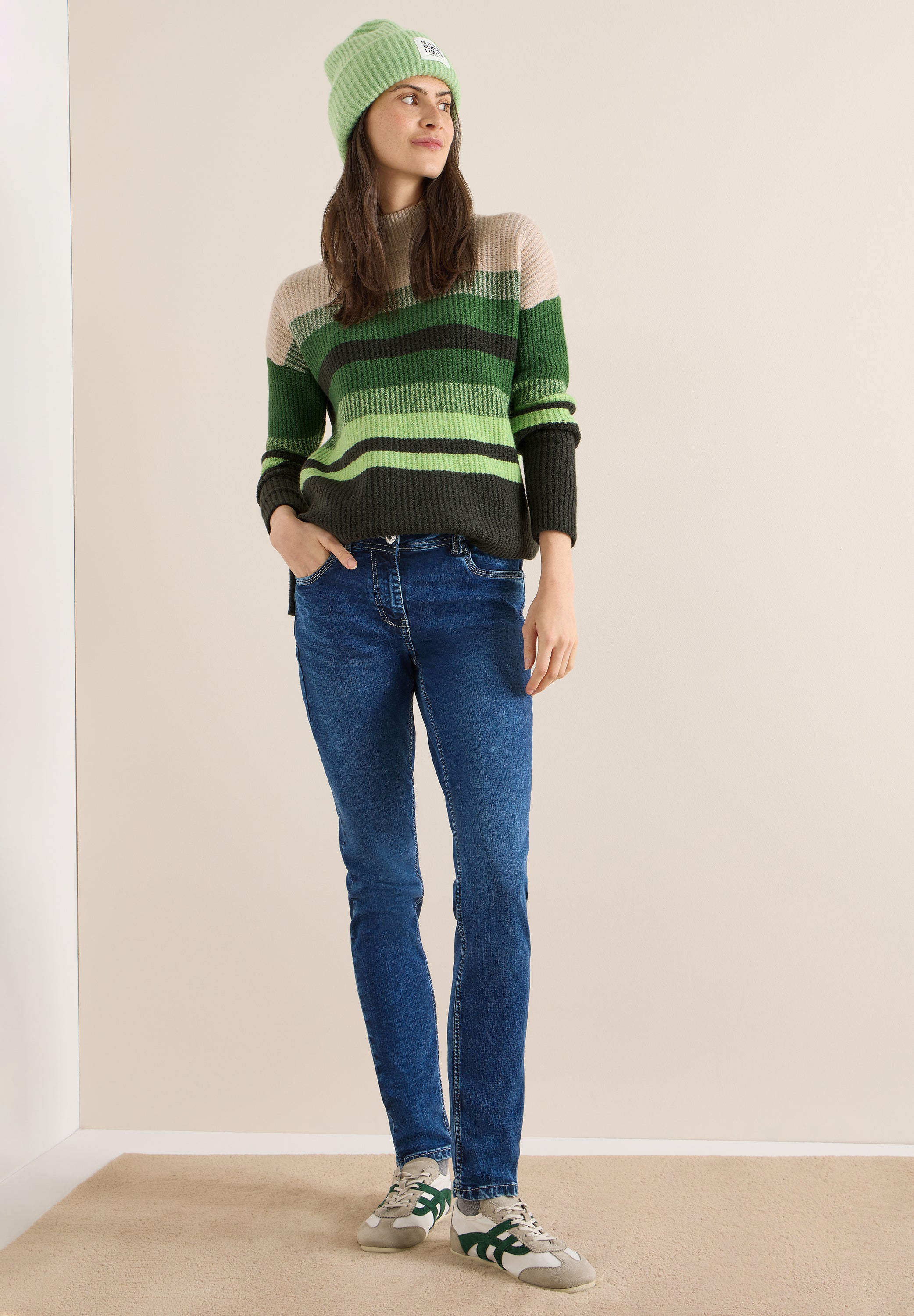 CECIL Damen Strickpullover Turtleneck Langarm Baumwollmix