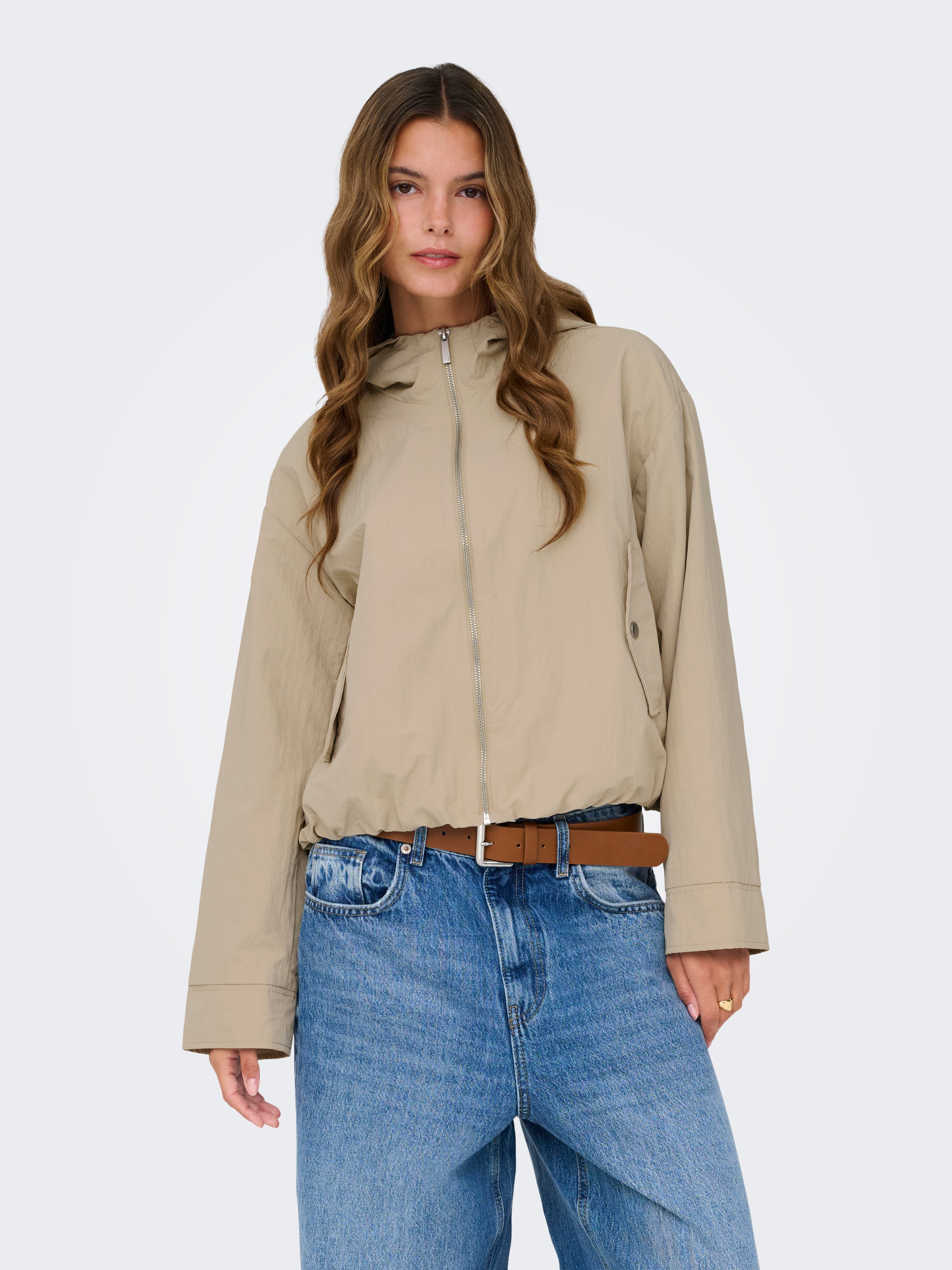 ONLY Damen Jacke mit Kapuze Langarm Reißverschluss aus Nylon