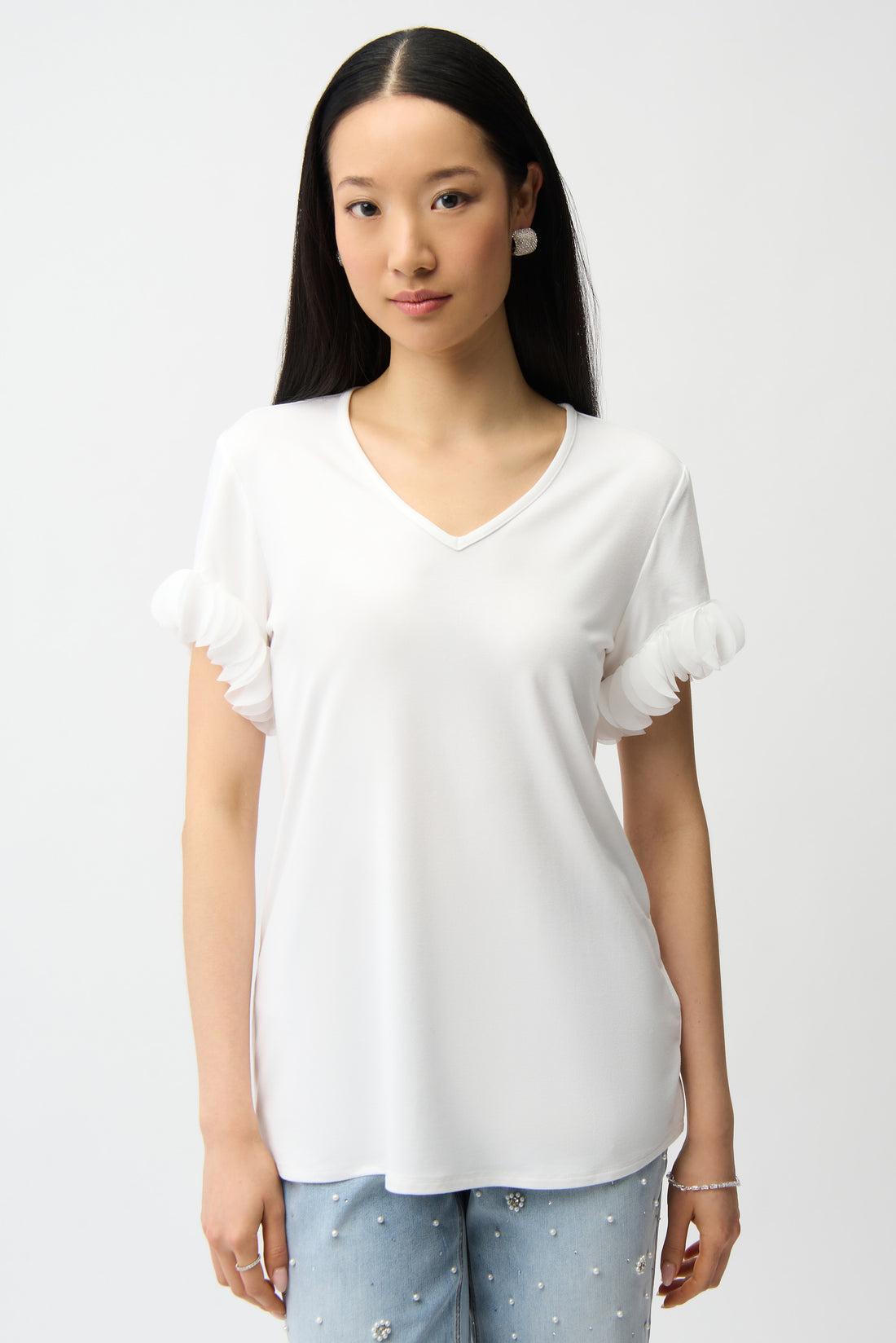 Joseph Ribkoff Jersey-Oberteil Damen V-Ausschnitt Laser-Cut