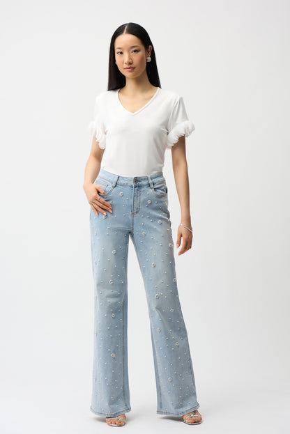 Joseph Ribkoff Jersey-Oberteil Damen V-Ausschnitt Laser-Cut