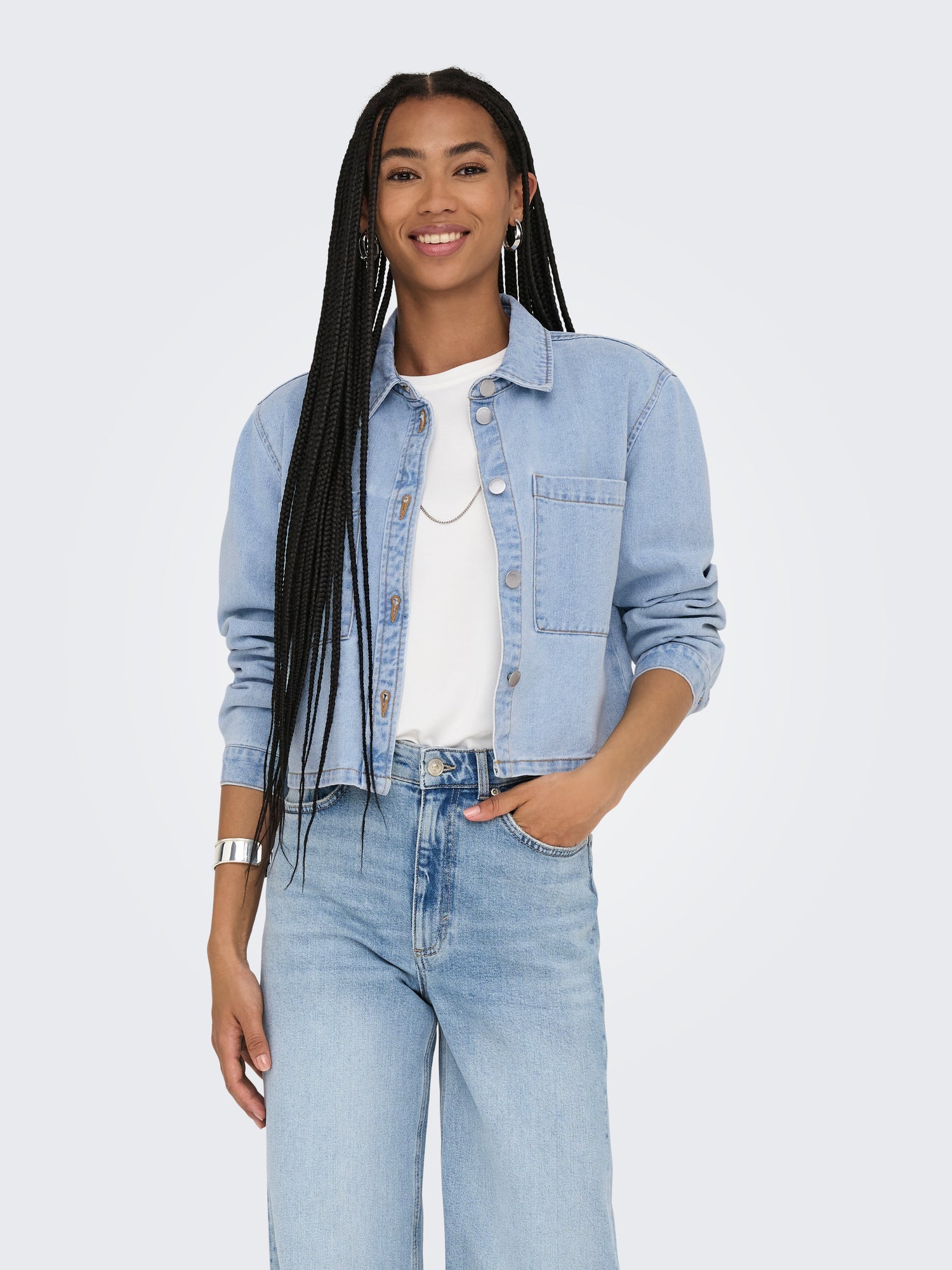ONLY JdY Jeanshemd Damen Langarm Hemdkragen Locker geschnitten 100 % Baumwolle