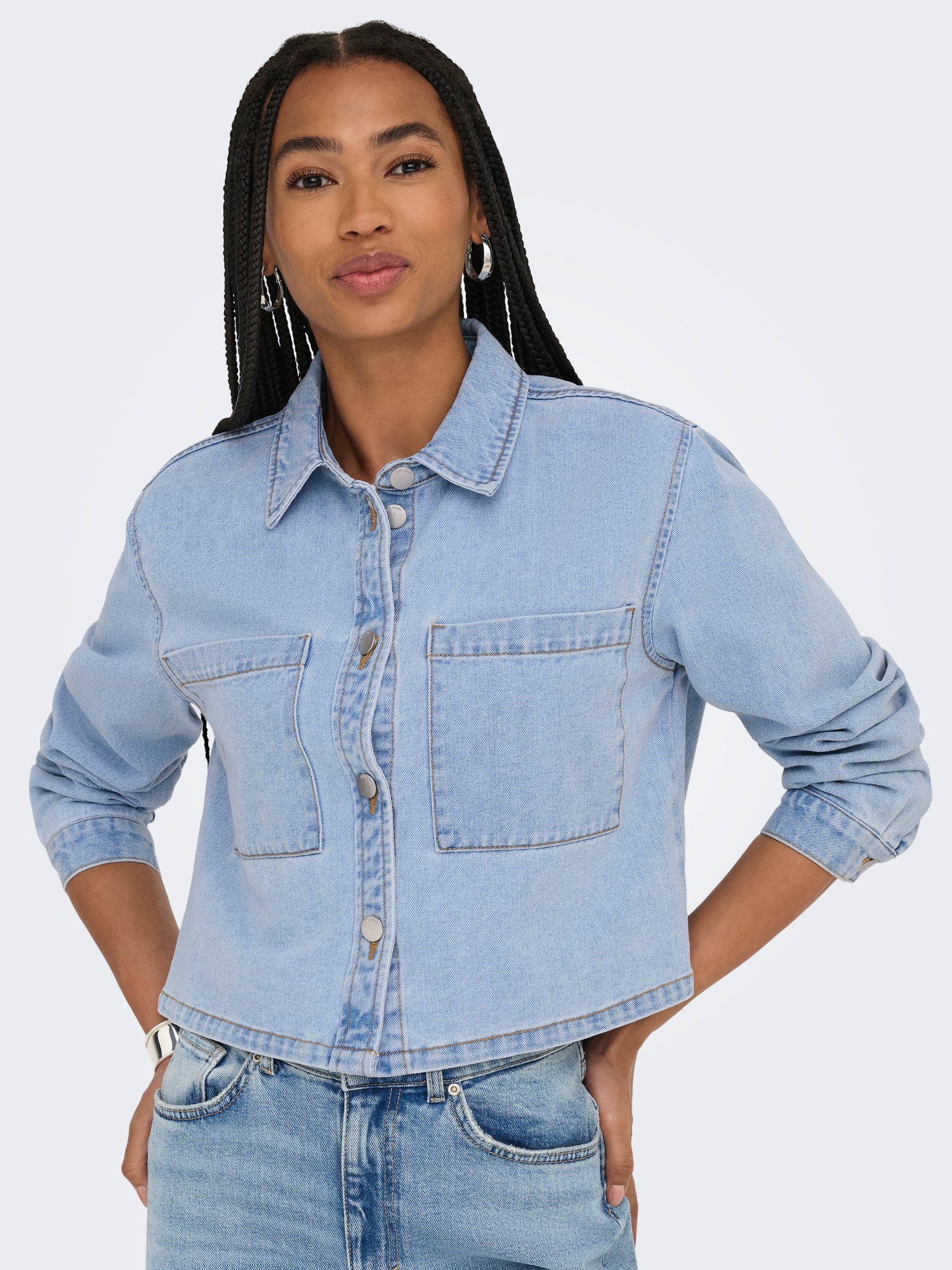 ONLY JdY Jeanshemd Damen Langarm Hemdkragen Locker geschnitten 100 % Baumwolle