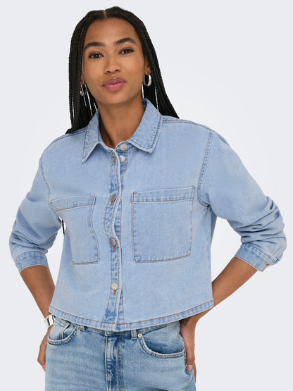 ONLY JdY Jeanshemd Damen Langarm Hemdkragen Locker geschnitten 100 % Baumwolle