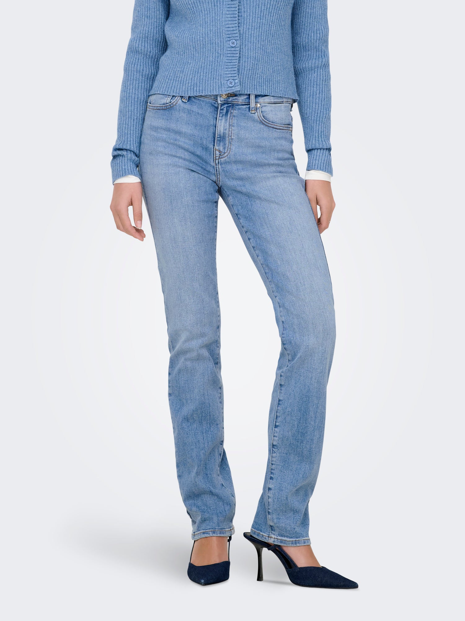 ONLY Straight Fit Jeans Damen Mittlere Taille Gürtelschlaufen