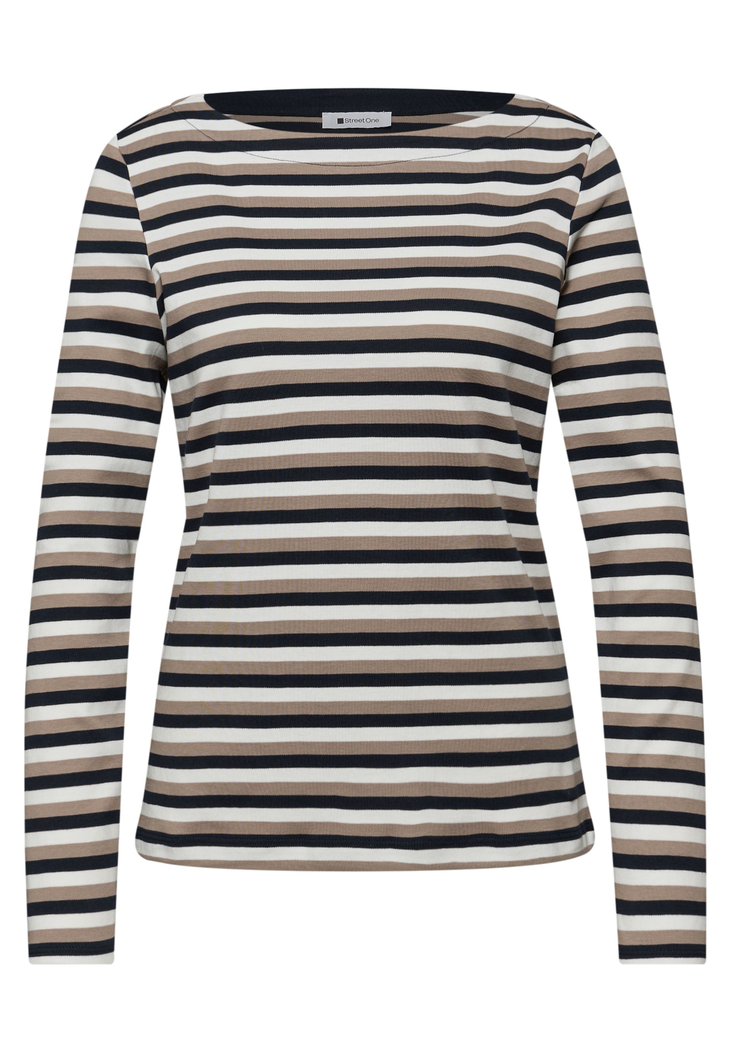 Street One Damen Baumwollshirt U-Boot-Ausschnitt Casual Basic