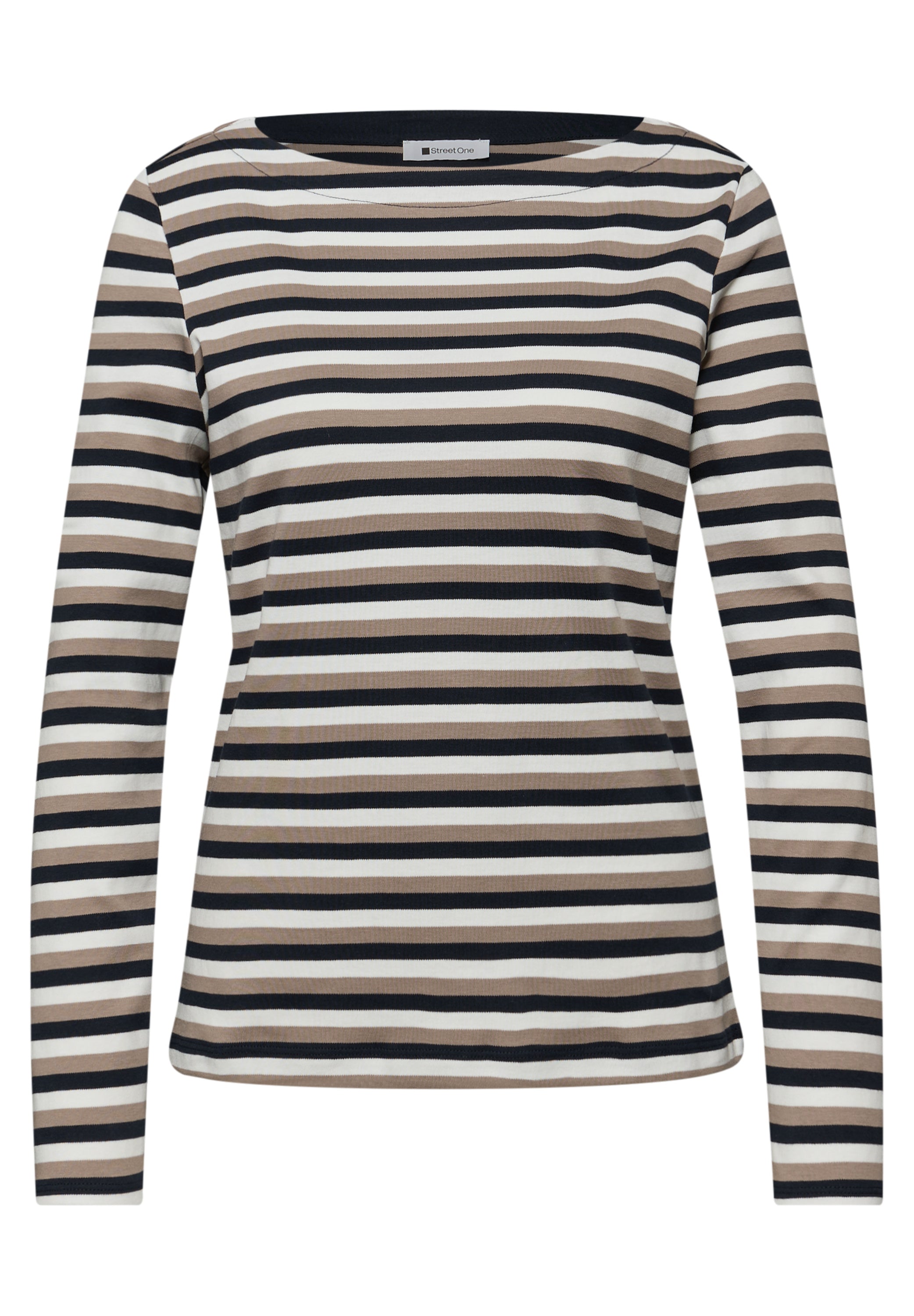 Street One Damen Baumwollshirt U-Boot-Ausschnitt Casual Basic