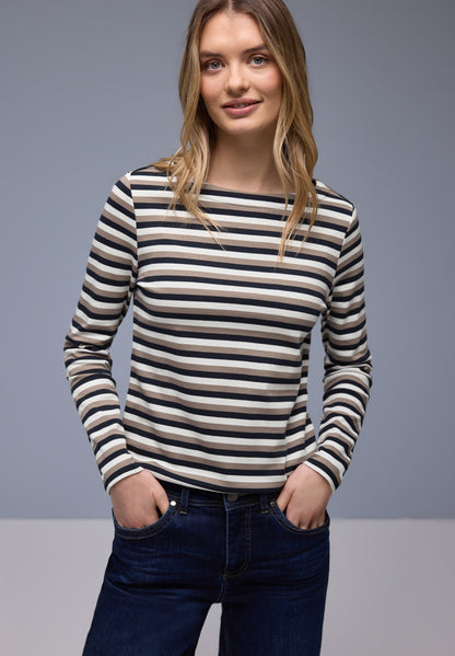 Street One Damen Baumwollshirt U-Boot-Ausschnitt Casual Basic