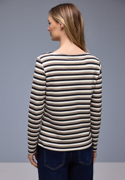 Street One Damen Baumwollshirt U-Boot-Ausschnitt Casual Basic
