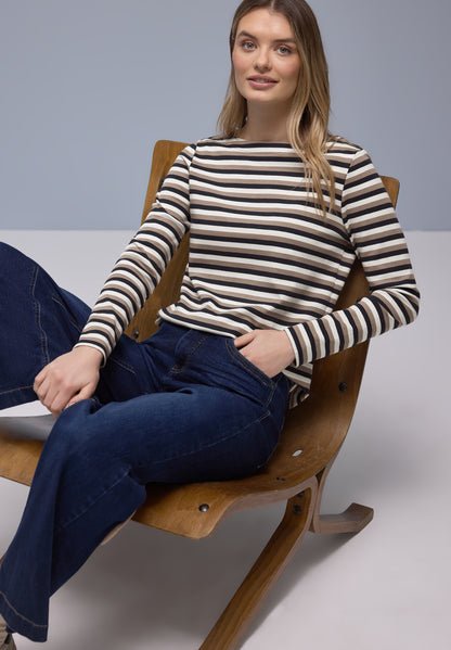Street One Damen Baumwollshirt U-Boot-Ausschnitt Casual Basic