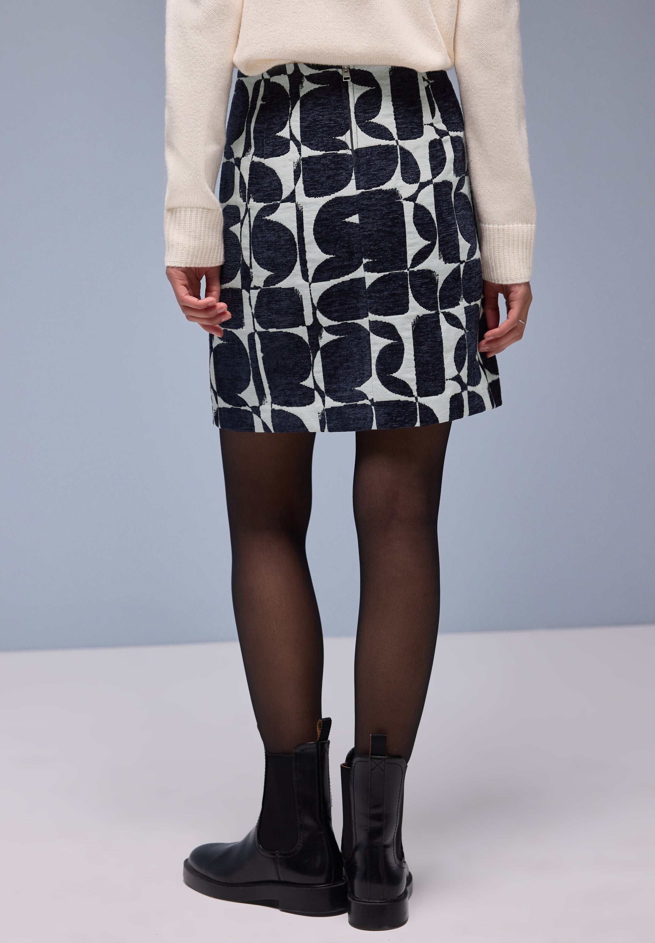 Street One Damen Jacquard Rock Maja Mid Waist Zipper Knielang