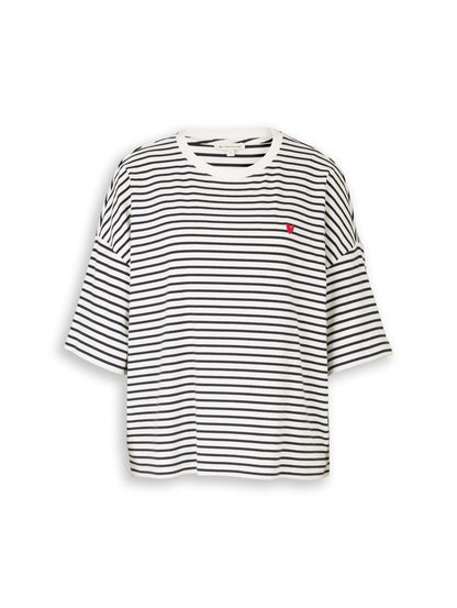 TOM TAILOR Gestreiftes T-Shirt Damen mit Herz-Detail überschnittener Schulternaht Baumwolle Elasthan