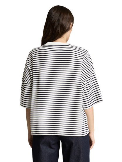 TOM TAILOR Gestreiftes T-Shirt Damen mit Herz-Detail überschnittener Schulternaht Baumwolle Elasthan