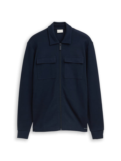 TOM TAILOR Sweatshirtjacke Herren Polokragen Ripp-Stoff