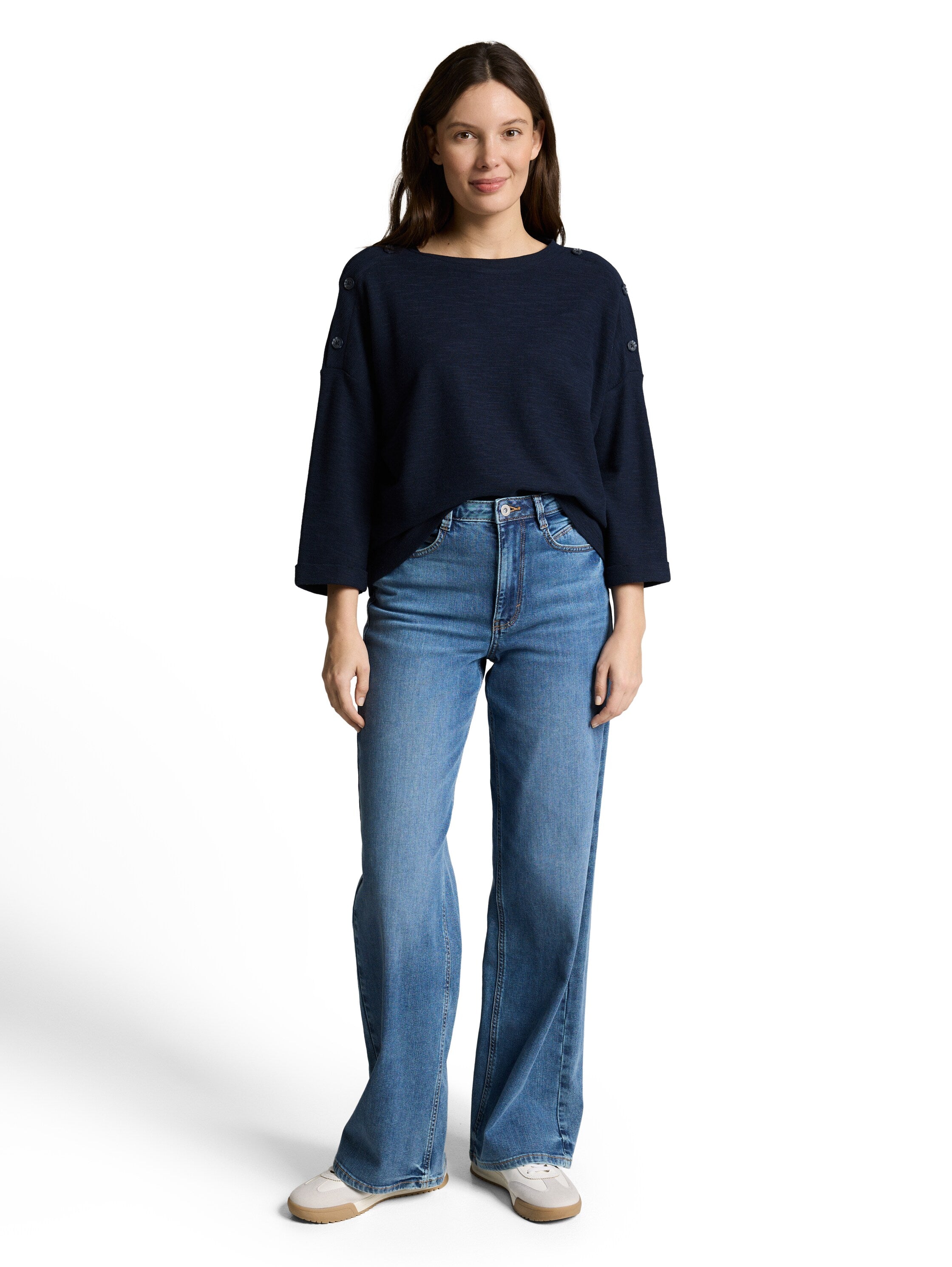 TOM TAILOR Longsleeve Damen 3/4-Arm Jacquard-Stoff