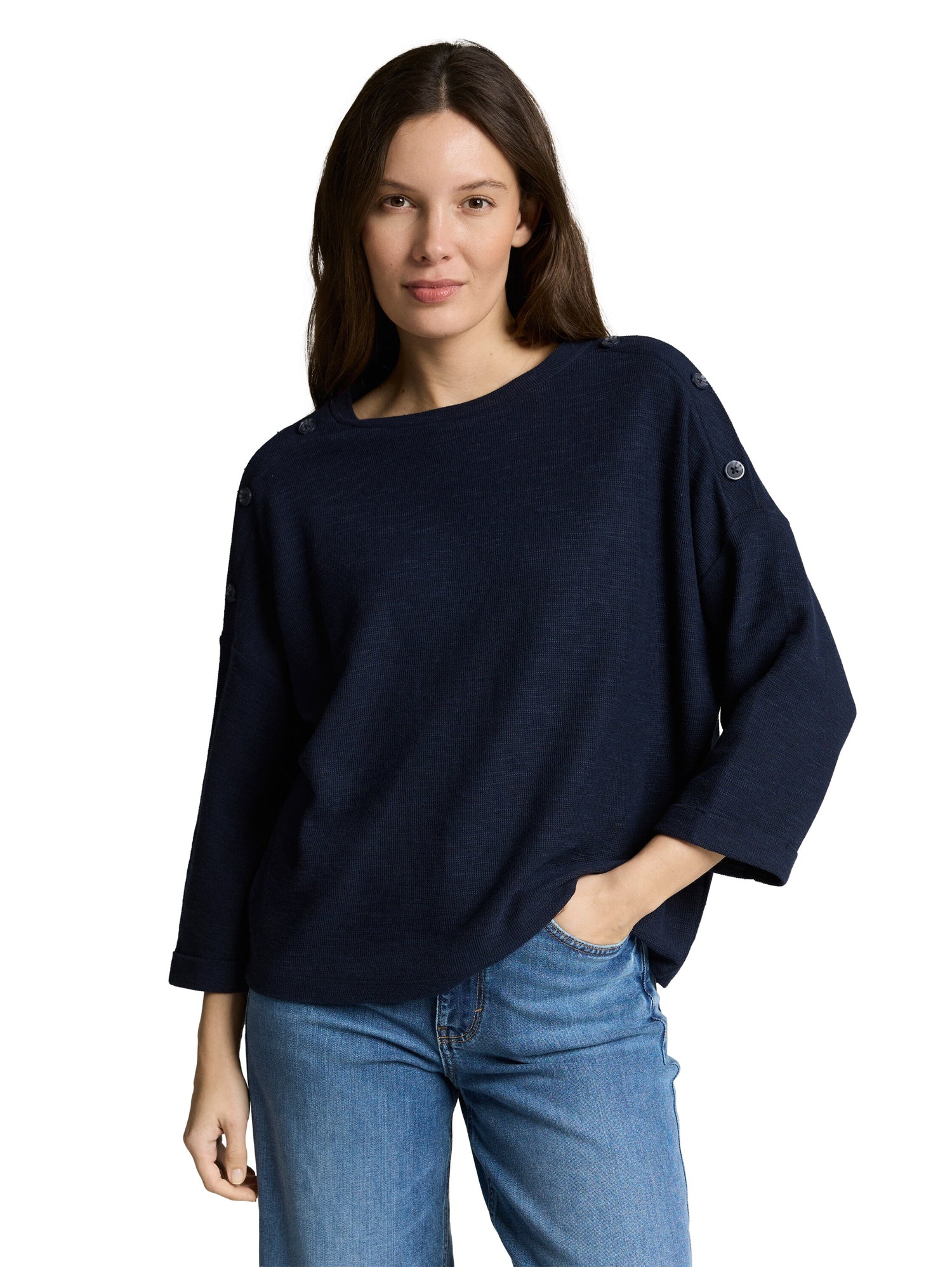 TOM TAILOR Longsleeve Damen 3/4-Arm Jacquard-Stoff
