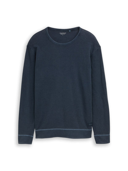Tom Tailor Denim Male Longsleeve Waffel-Optik Used-Look