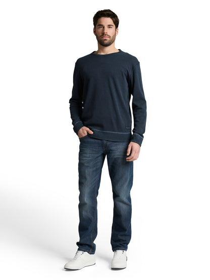 Tom Tailor Denim Male Longsleeve Waffel-Optik Used-Look