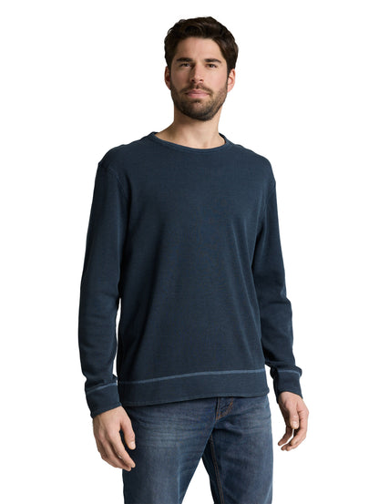 Tom Tailor Denim Male Longsleeve Waffel-Optik Used-Look