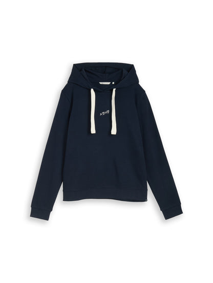 Tom Tailor Denim Damen Hoodie mit Stickerei und Kordelzug