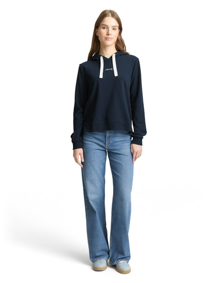 Tom Tailor Denim Damen Hoodie mit Stickerei und Kordelzug
