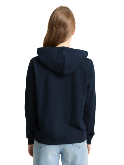 Tom Tailor Denim Damen Hoodie mit Stickerei und Kordelzug