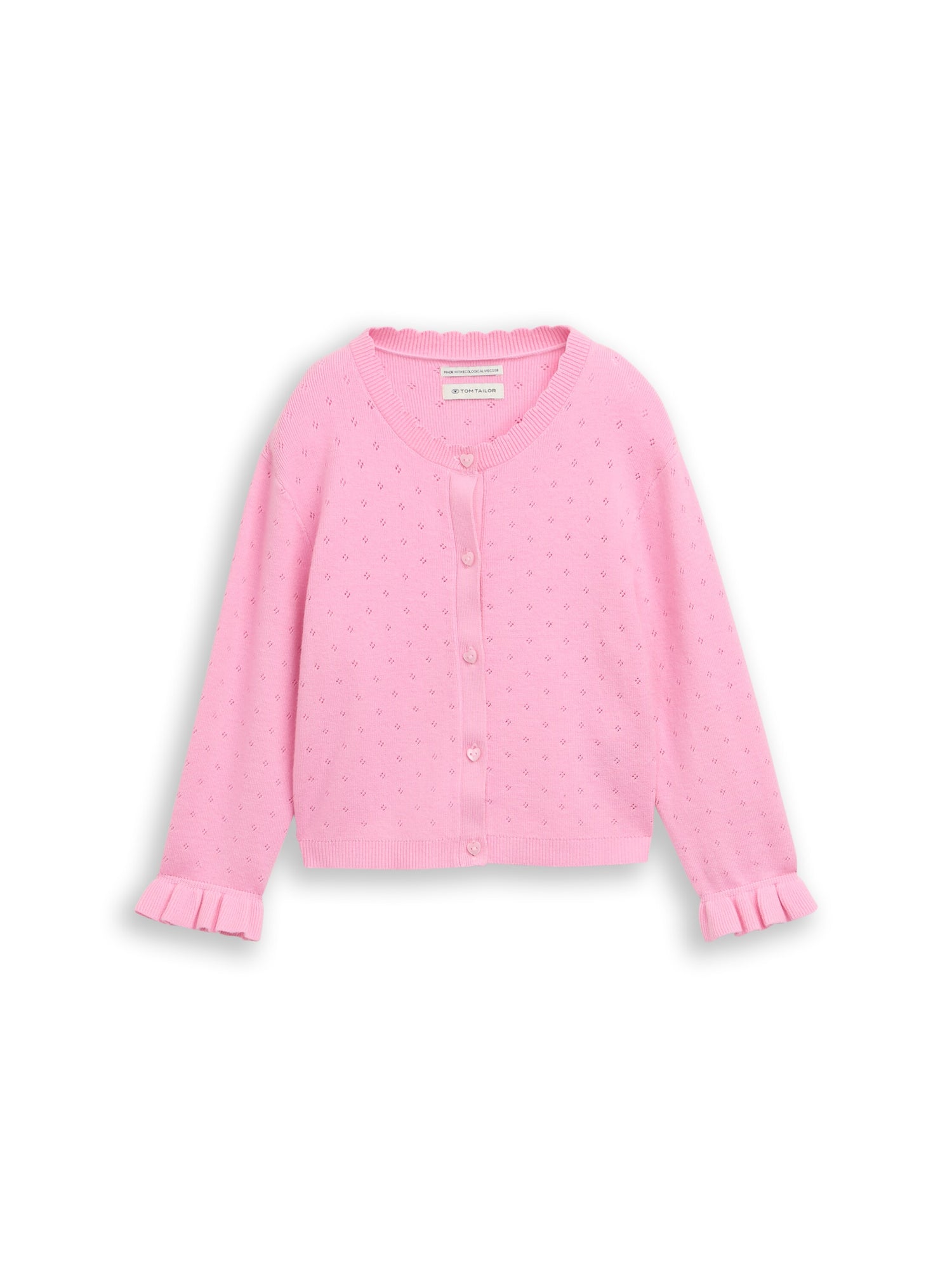 TOM TAILOR Süße Kinder-Strickjacke Mädchen Strickjacke Lochmuster Herz-Knöpfen Viskose