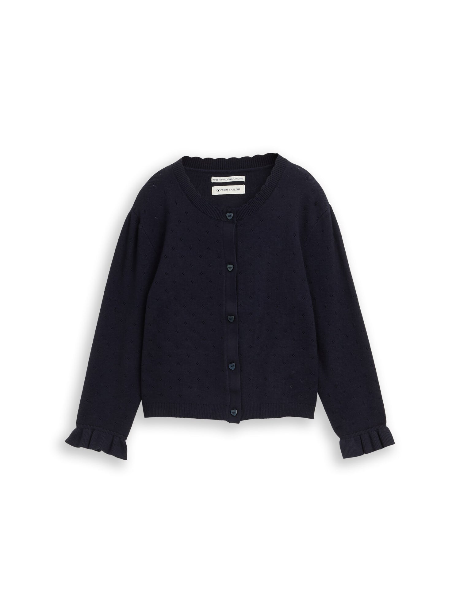 TOM TAILOR Süße Kinder-Strickjacke Mädchen Strickjacke Lochmuster Herz-Knöpfen Viskose