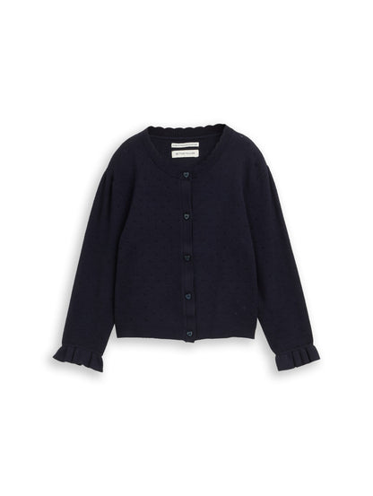 TOM TAILOR Süße Kinder-Strickjacke Mädchen Strickjacke Lochmuster Herz-Knöpfen Viskose